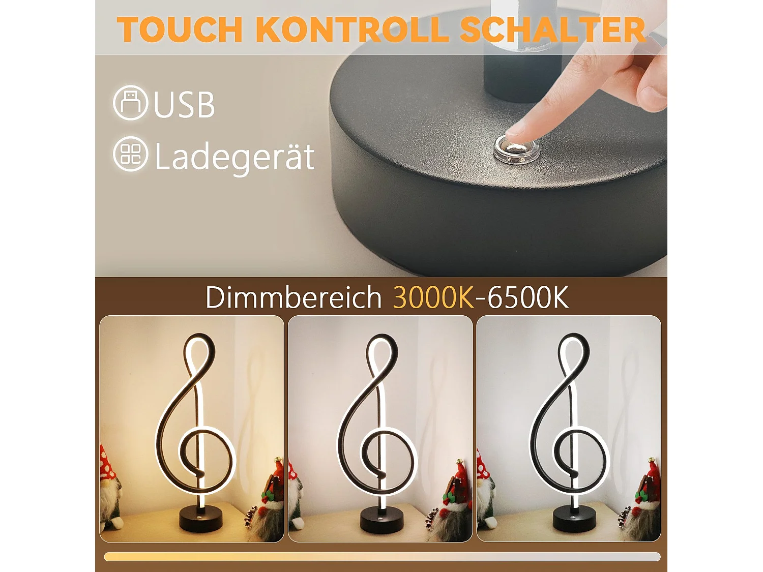 NETTLIFE LED Tafellamp Draadloos Touch Dimbaar Batterij Zwart met USB Oplaadbaar Touch Dimbaar