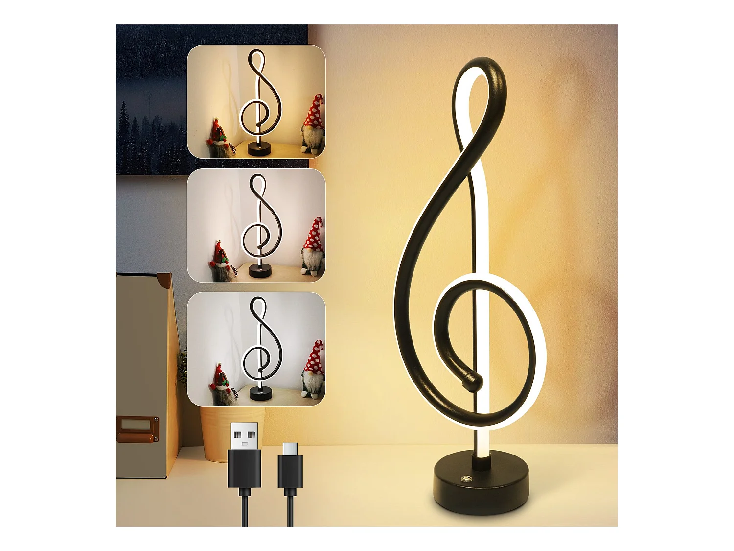 NETTLIFE Lampe de table LED sans fil tactile dimmable batterie noire avec USB rechargeable tactile dimmable