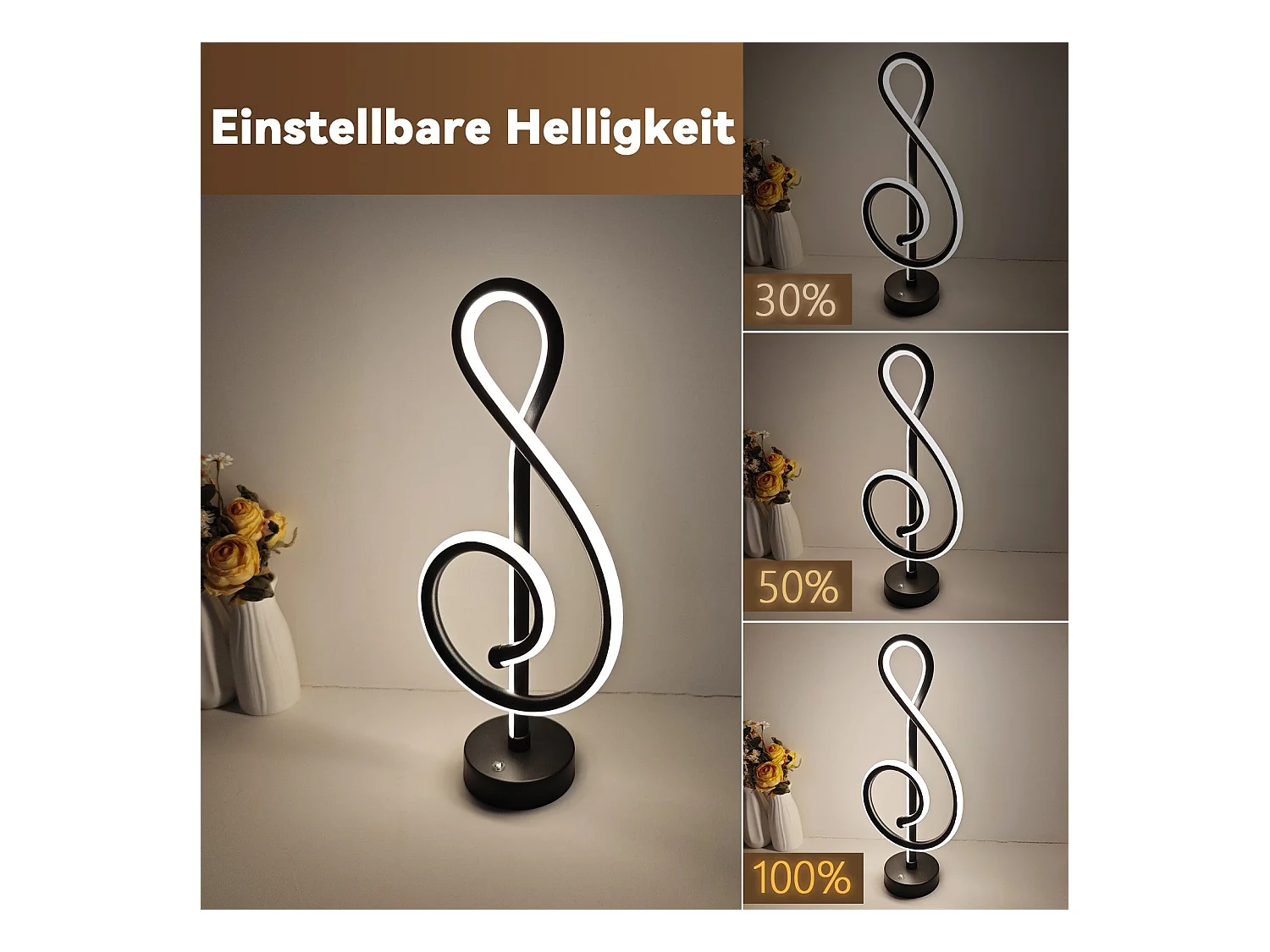 NETTLIFE Lampe de table LED sans fil tactile dimmable batterie noire avec USB rechargeable tactile dimmable