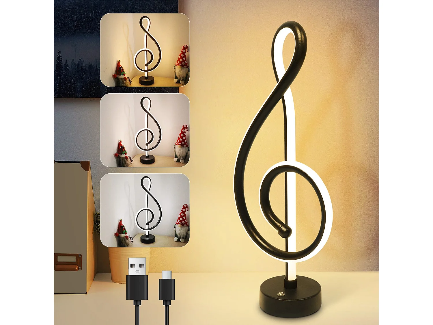 NETTLIFE Lampe de table LED sans fil tactile dimmable batterie noire avec USB rechargeable tactile dimmable