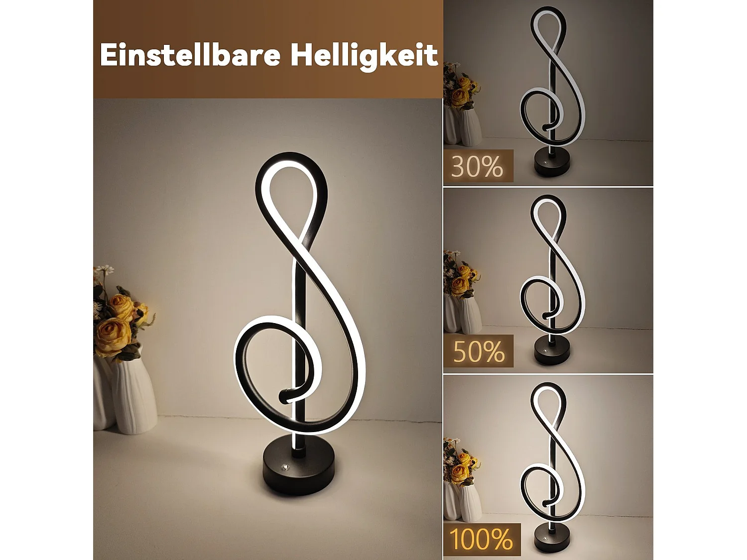 NETTLIFE Lampa stołowa LED Bezprzewodowa, dotykowa, ściemnialna, czarna, z ładowaniem przez USB, z możliwością ściemniania dotykowego