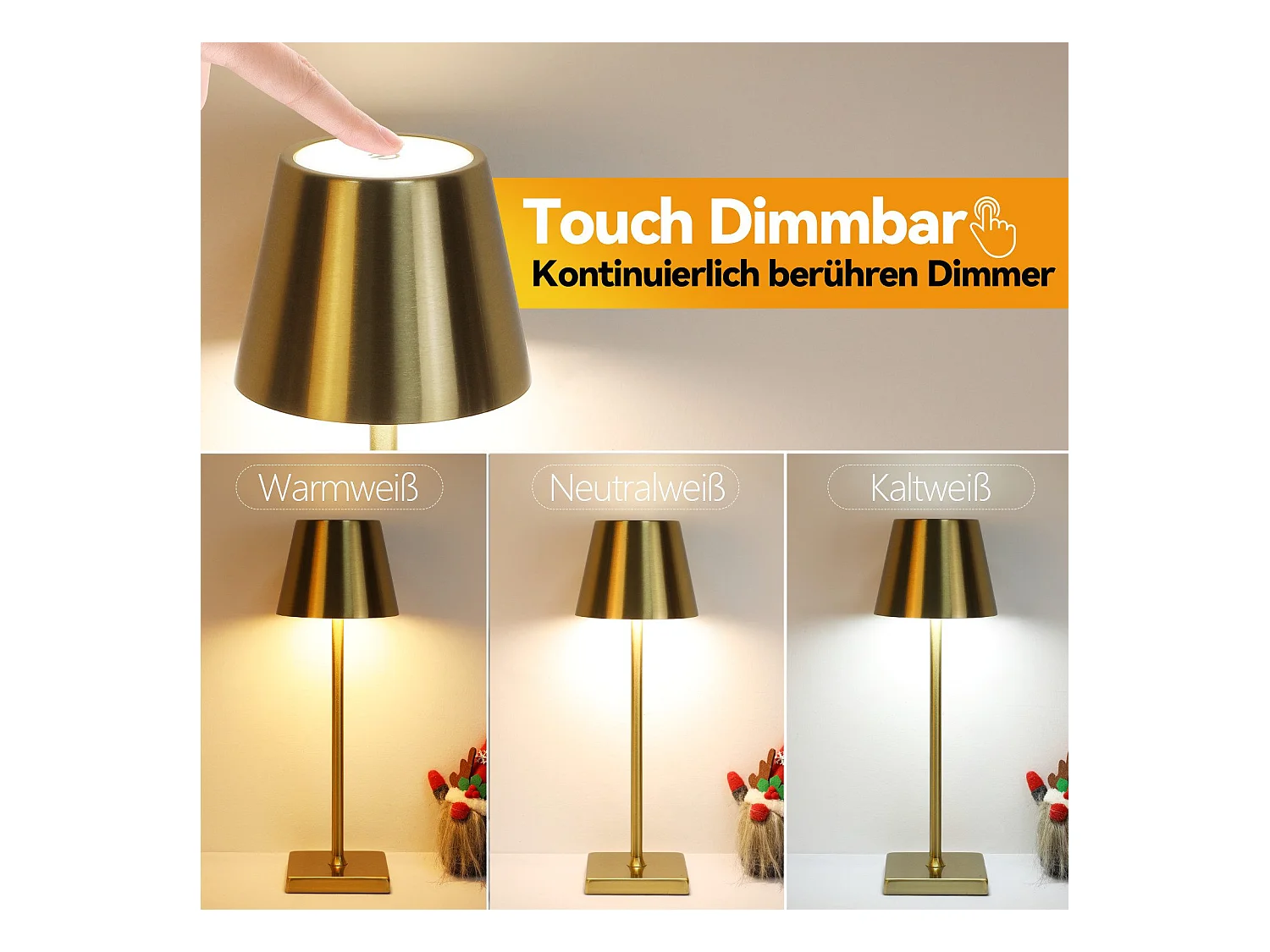 NETTLIFE Vintage Gold LED Tafellamp Draadloze Touch Dimbare Bedlamp 3 Kleurtemperaturen