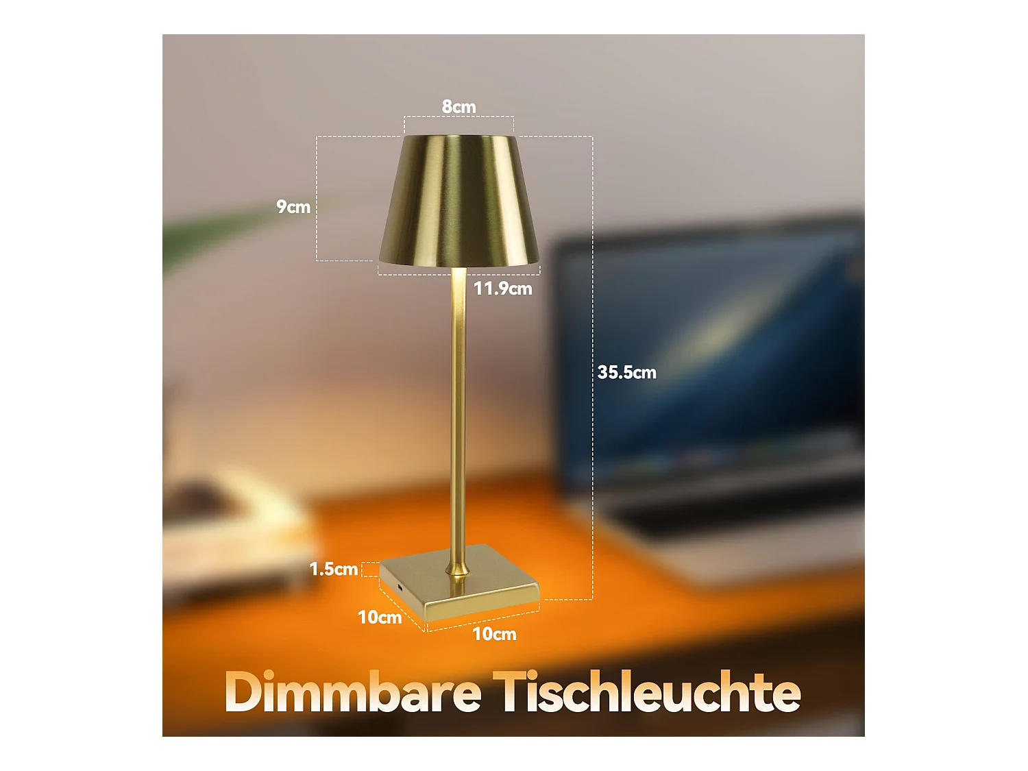 NETTLIFE Vintage Gold LED Tafellamp Draadloze Touch Dimbare Bedlamp 3 Kleurtemperaturen
