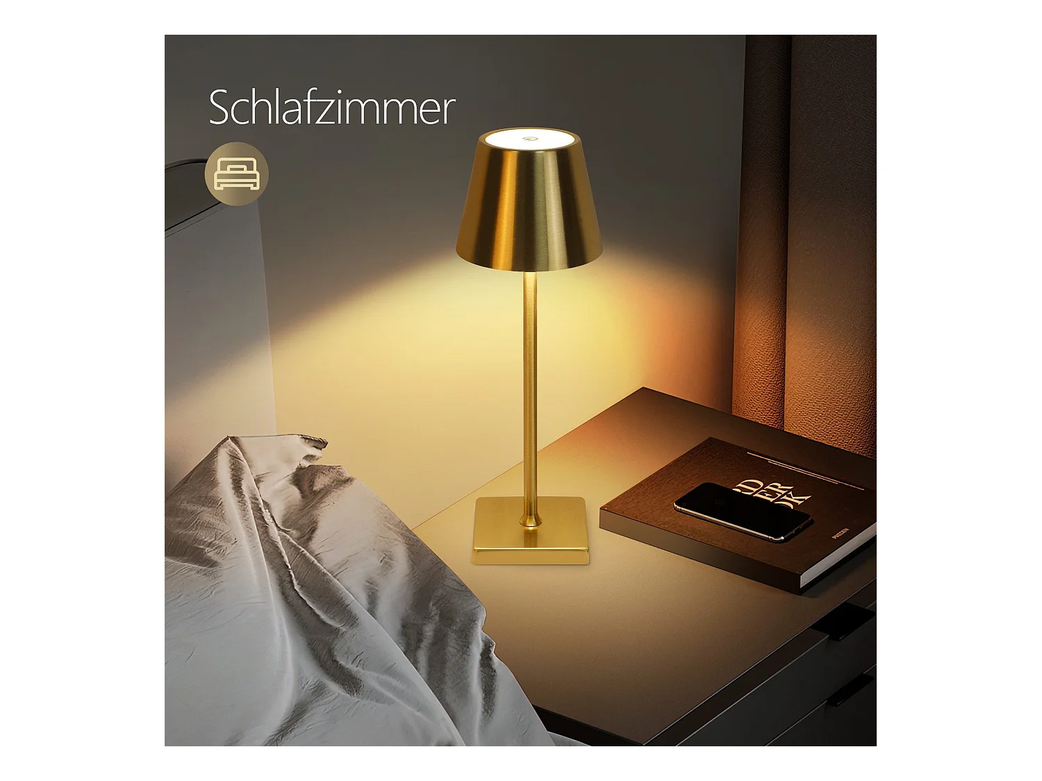 NETTLIFE Vintage Gold LED Tafellamp Draadloze Touch Dimbare Bedlamp 3 Kleurtemperaturen