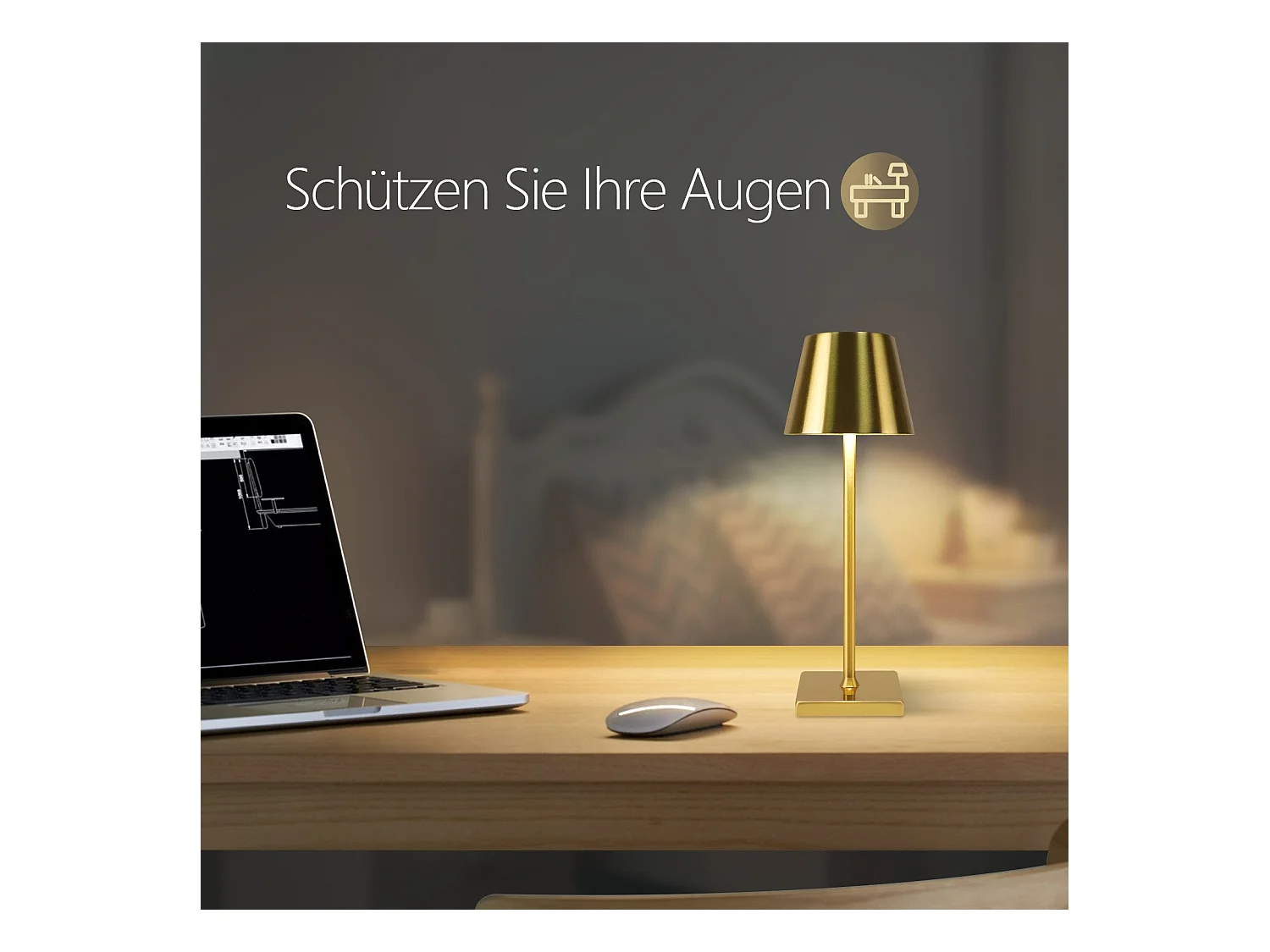 NETTLIFE Vintage Gold LED Tafellamp Draadloze Touch Dimbare Bedlamp 3 Kleurtemperaturen