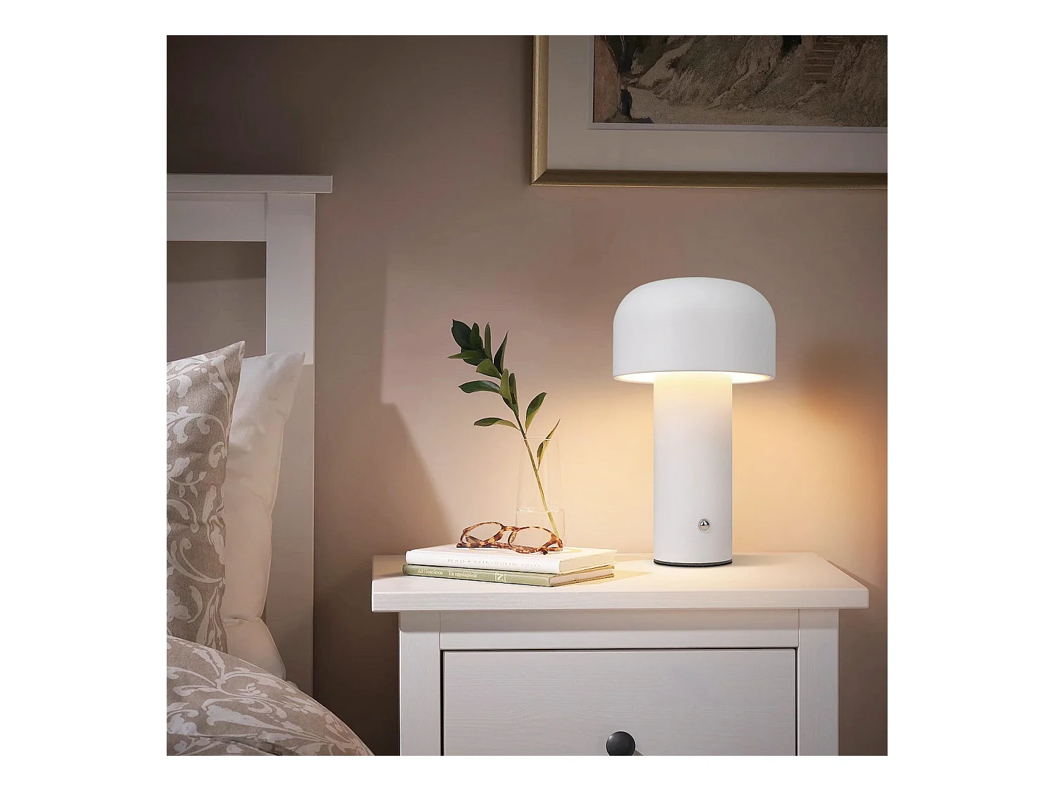 NETTLIFE Lampe de table LED sans fil à piles à intensité variable 2 W Lampe de chevet pour chambre à coucher Petite lampe champignon