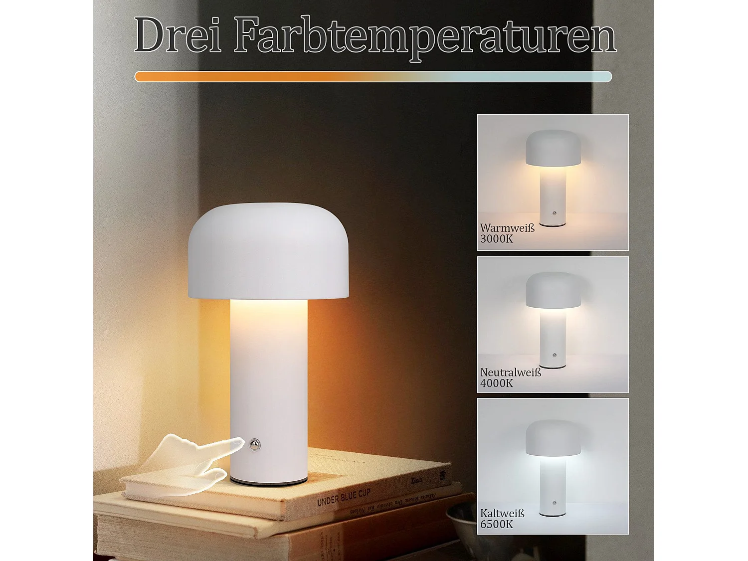 NETTLIFE 2W Dimbare Batterijgevoede Snoerloze LED Tafellamp Slaapkamer Nachtkastje Lamp Kleine Paddestoel Lamp