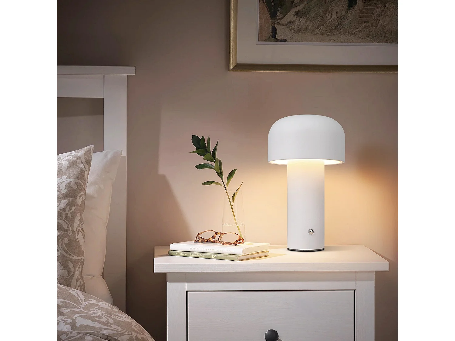 NETTLIFE Lampe de table LED sans fil à piles à intensité variable 2 W Lampe de chevet pour chambre à coucher Petite lampe champignon