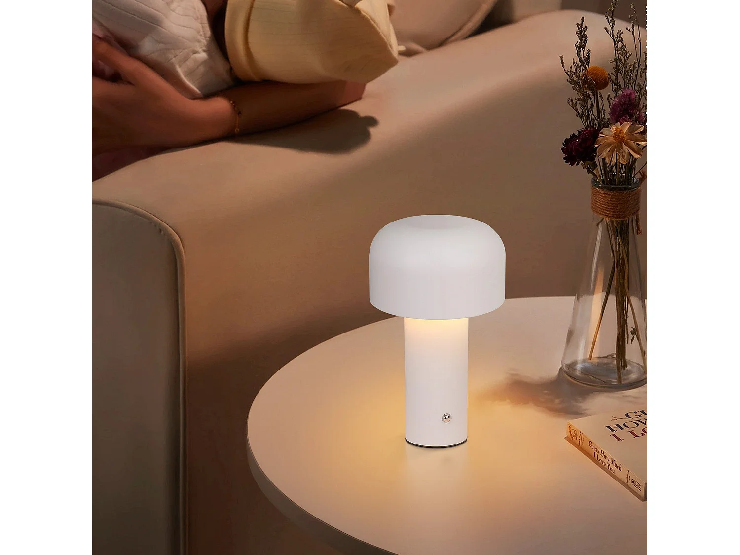 NETTLIFE Lampe de table LED sans fil à piles à intensité variable 2 W Lampe de chevet pour chambre à coucher Petite lampe champignon