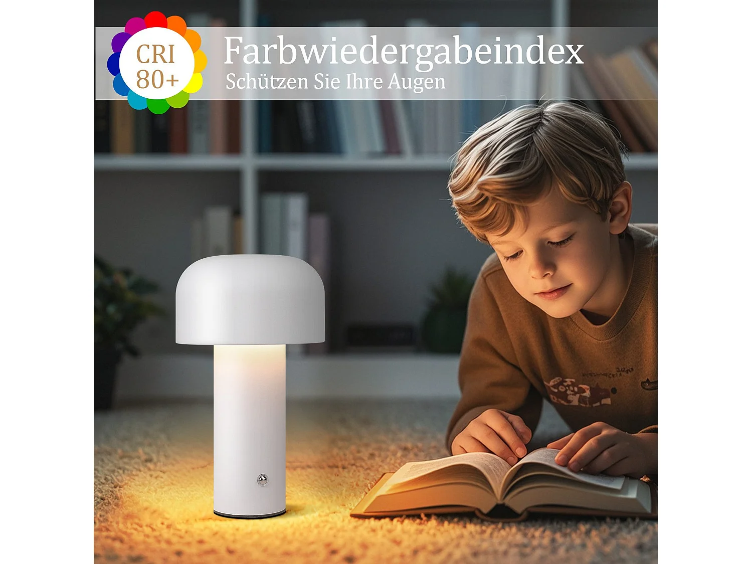 NETTLIFE Lampe de table LED sans fil à piles à intensité variable 2 W Lampe de chevet pour chambre à coucher Petite lampe champignon