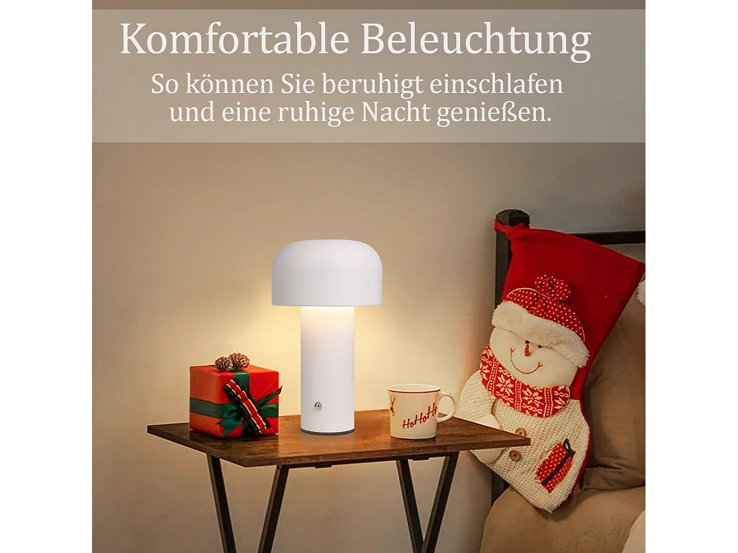 NETTLIFE Lampe de table LED sans fil à piles à intensité variable 2 W Lampe de chevet pour chambre à coucher Petite lampe champignon