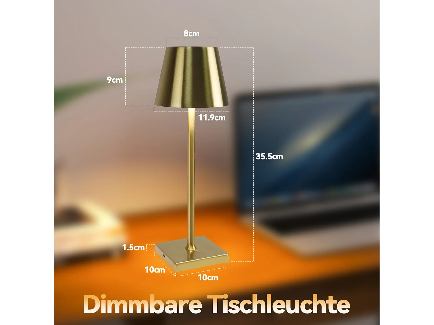 NETTLIFE Vintage Gold LED Lampa stołowa Bezprzewodowa dotykowa ściemnialna Lampka nocna 3 temperatury barwowe