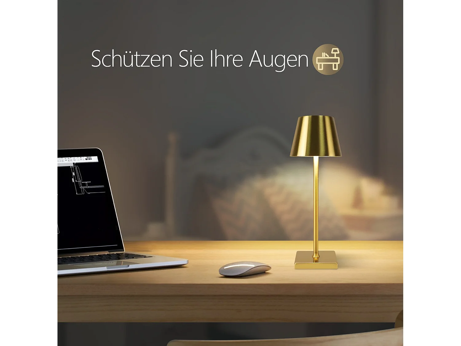 NETTLIFE Vintage Gold LED Lampa stołowa Bezprzewodowa dotykowa ściemnialna Lampka nocna 3 temperatury barwowe