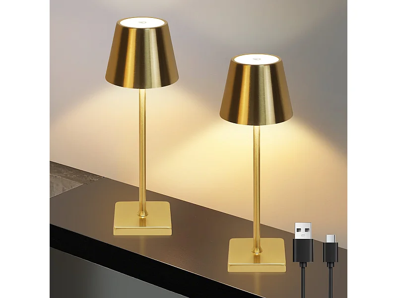 NETTLIFE Vintage Gold LED Tafellamp Draadloze Touch Dimbare Bedlamp 3 Kleurtemperaturen