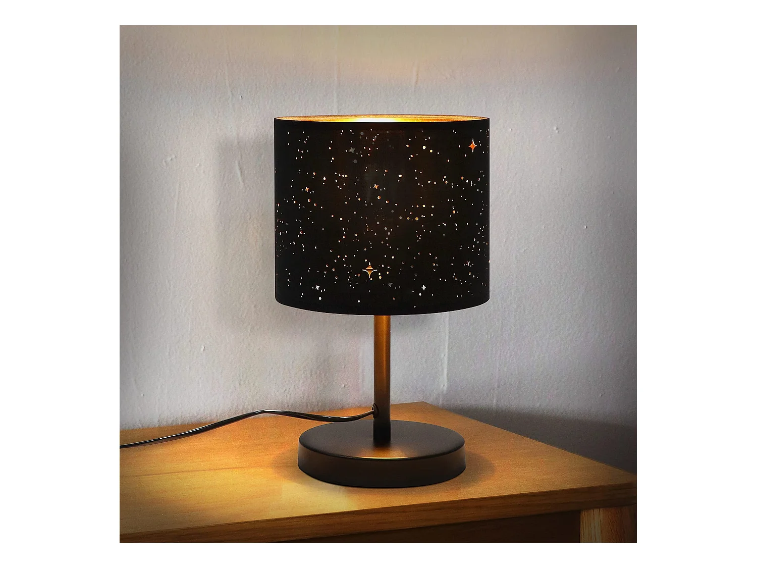 NETTLIFE Lampe de chevet vintage E27 ciel étoilé abat-jour en tissu cadeaux de Noël avec interrupteur à bascule