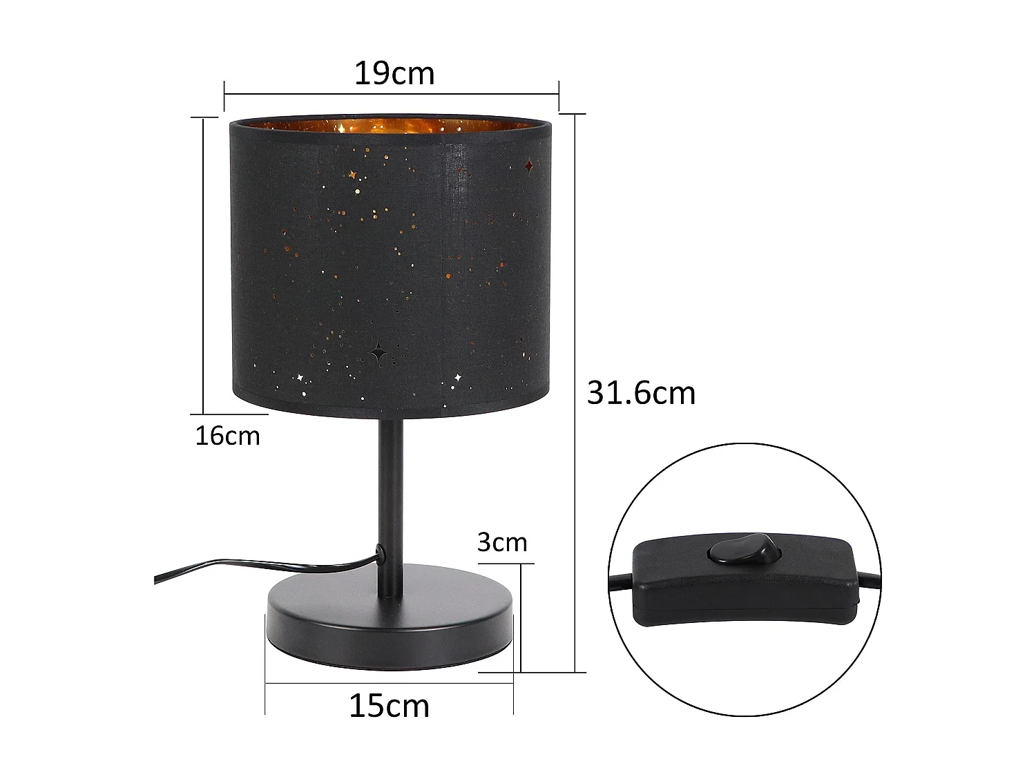 NETTLIFE Vintage Bedlamp E27 Sterrenhemel Stoffen Lampenkap Kerstcadeaus met Tuimelschakelaar