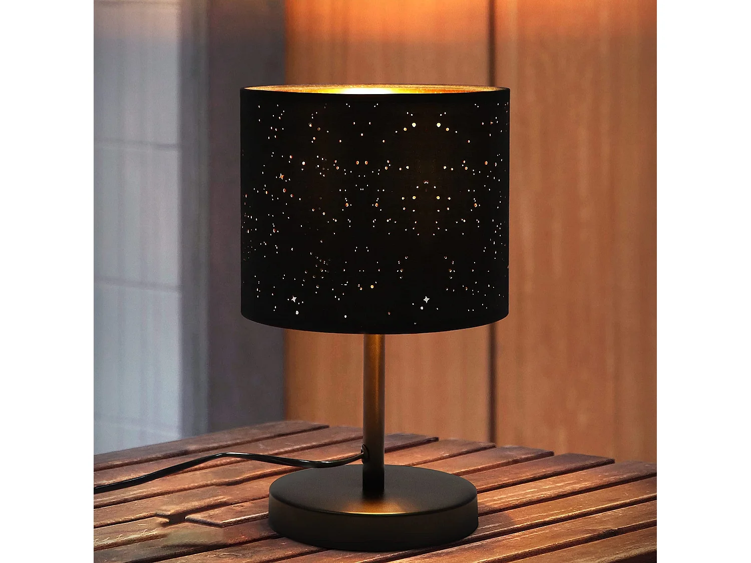 NETTLIFE Lampe de chevet vintage E27 ciel étoilé abat-jour en tissu cadeaux de Noël avec interrupteur à bascule