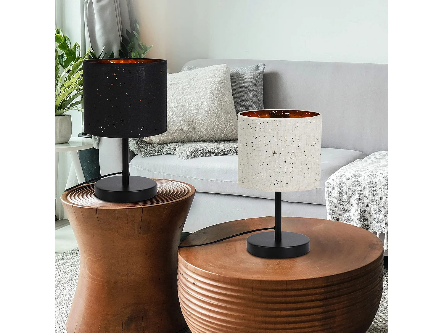 NETTLIFE Lampe de chevet vintage E27 ciel étoilé abat-jour en tissu cadeaux de Noël avec interrupteur à bascule