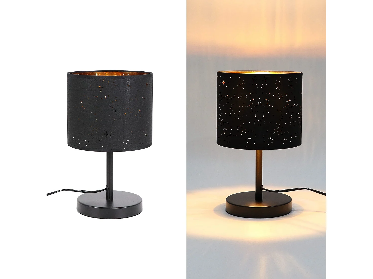 NETTLIFE Vintage Nachttischlampe E27 Sternenhimmel Stoff Lampenschirm Weihnachtsgeschenke mit Kippschalter