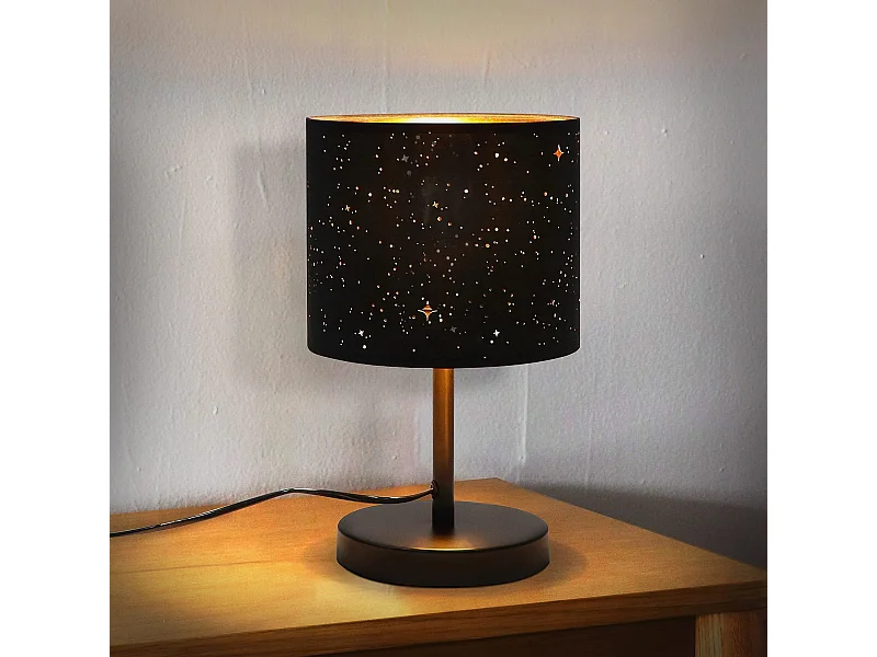 NETTLIFE Vintage Bedlamp E27 Sterrenhemel Stoffen Lampenkap Kerstcadeaus met Tuimelschakelaar