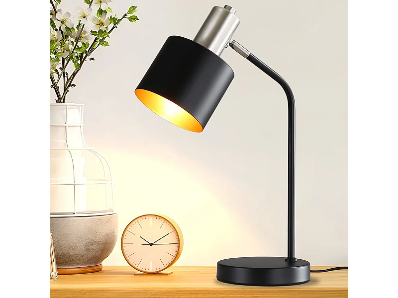 Lámpara de mesilla de noche vintage NETTLIFE con cable E27, lámpara de escritorio negra y dorada, lámpara de lectura giratoria