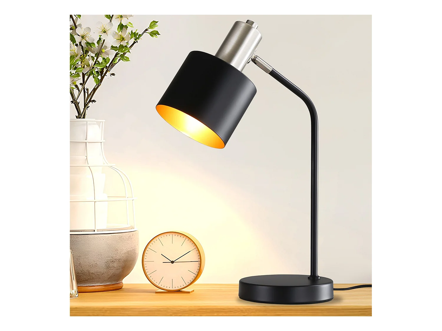 NETTLIFE Lampe de Chevet Vintage Câble E27 Noir Or Lampe de Bureau Lampe de Lecture Pivotante