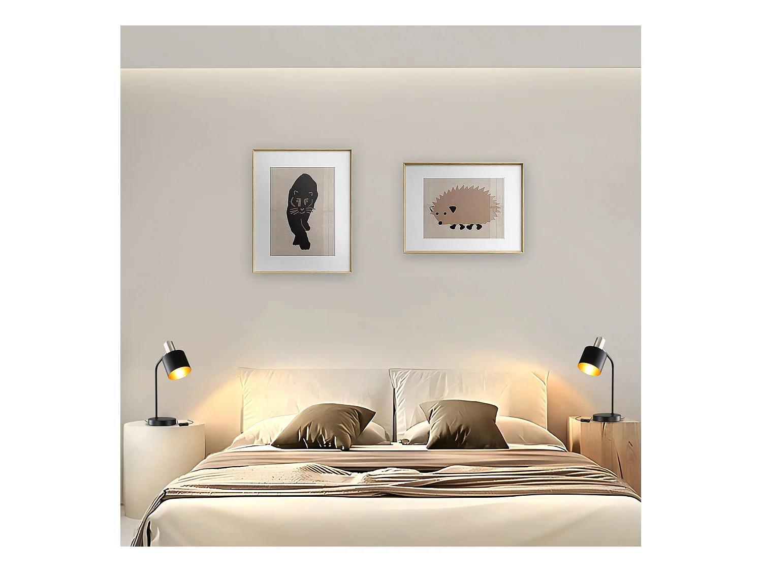 NETTLIFE Vintage Nachttischlampe E27 Kabel Schwarz Gold Schreibtischlampe Schwenkbar Leselampe