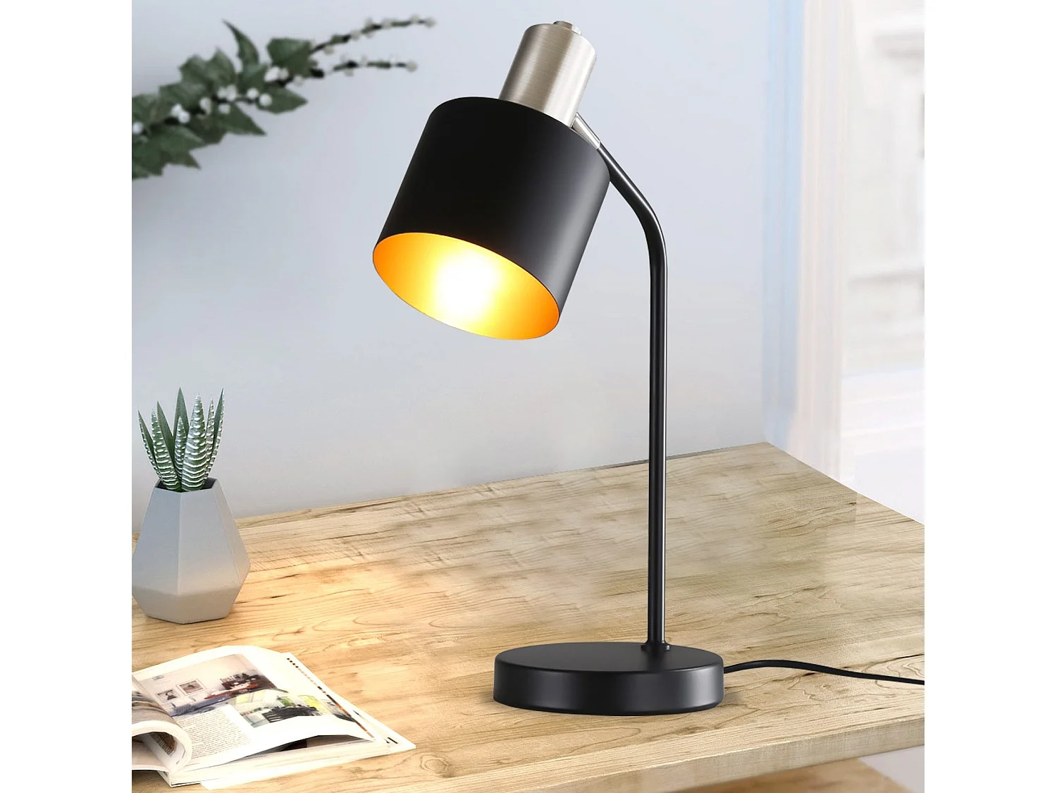 NETTLIFE Lampe de Chevet Vintage Câble E27 Noir Or Lampe de Bureau Lampe de Lecture Pivotante
