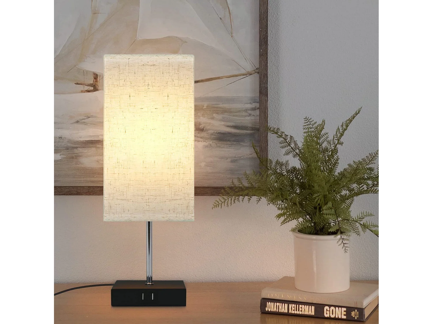 NETTLIFE Touch Bedside Lamp Dimbare Stoffen Kap Vintage Tafellamp E27 met USB Oplaadfunctie