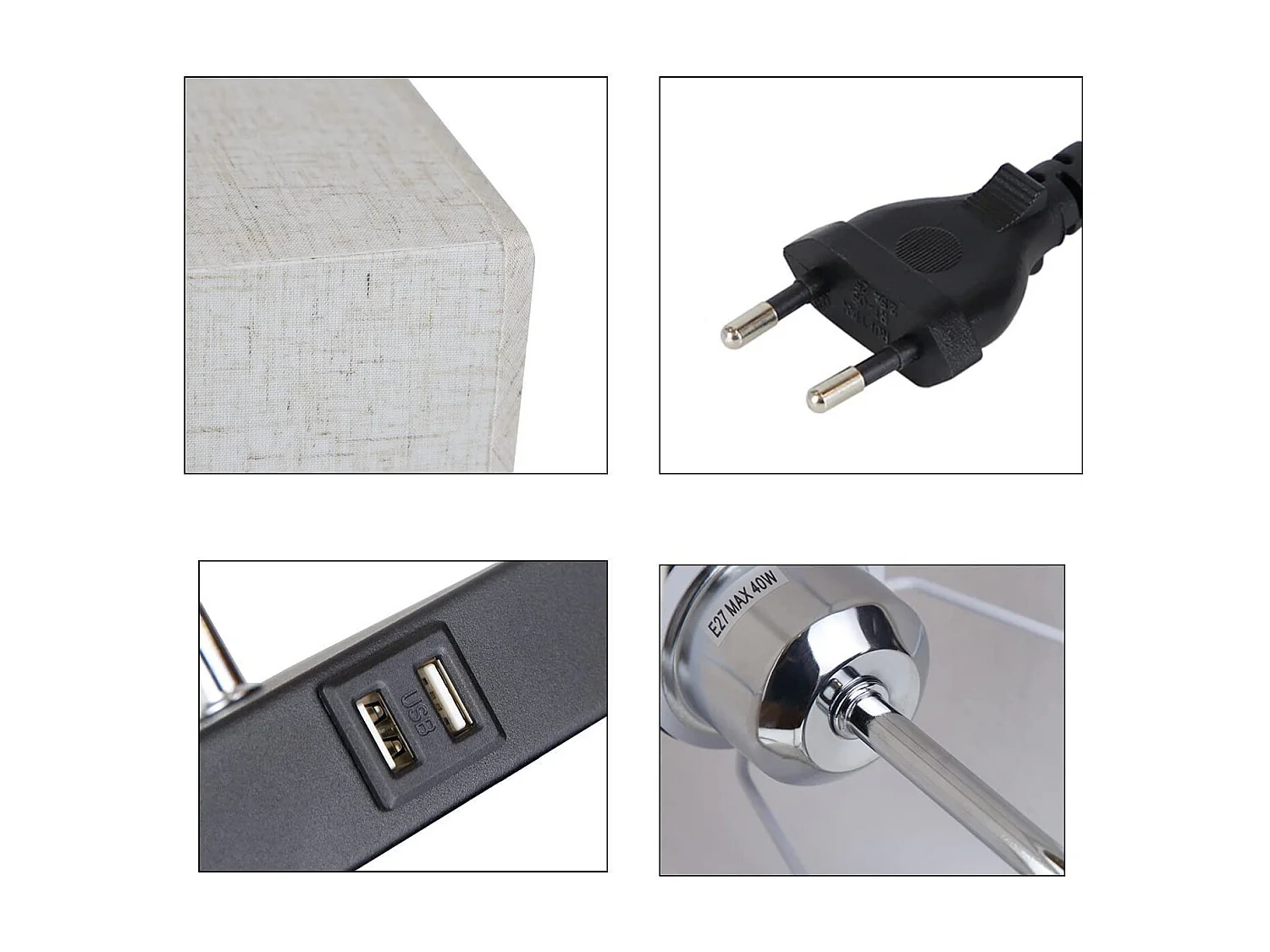 NETTLIFE Touch Bedside Lamp Dimbare Stoffen Kap Vintage Tafellamp E27 met USB Oplaadfunctie