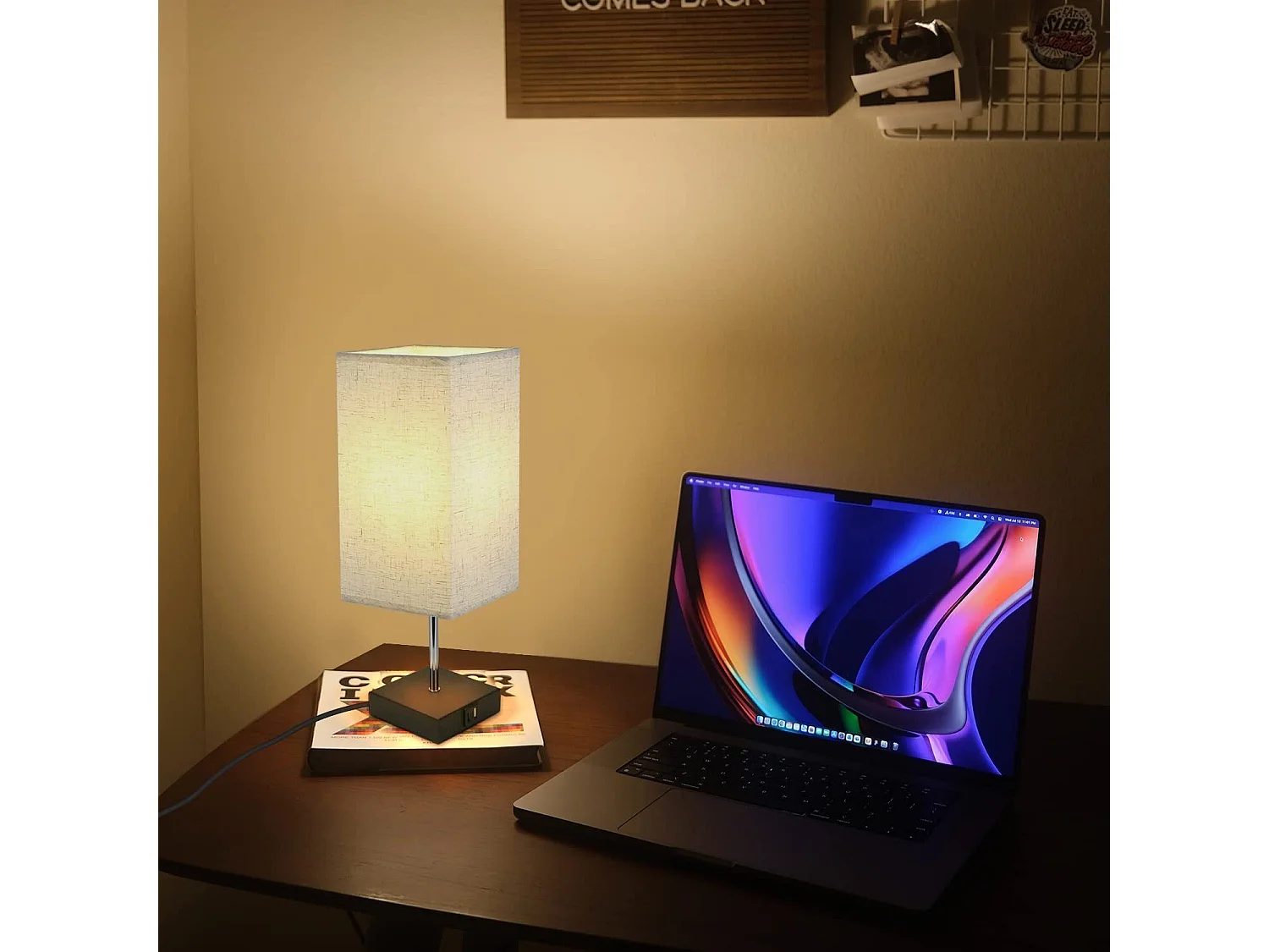 NETTLIFE Touch Bedside Lamp Dimbare Stoffen Kap Vintage Tafellamp E27 met USB Oplaadfunctie