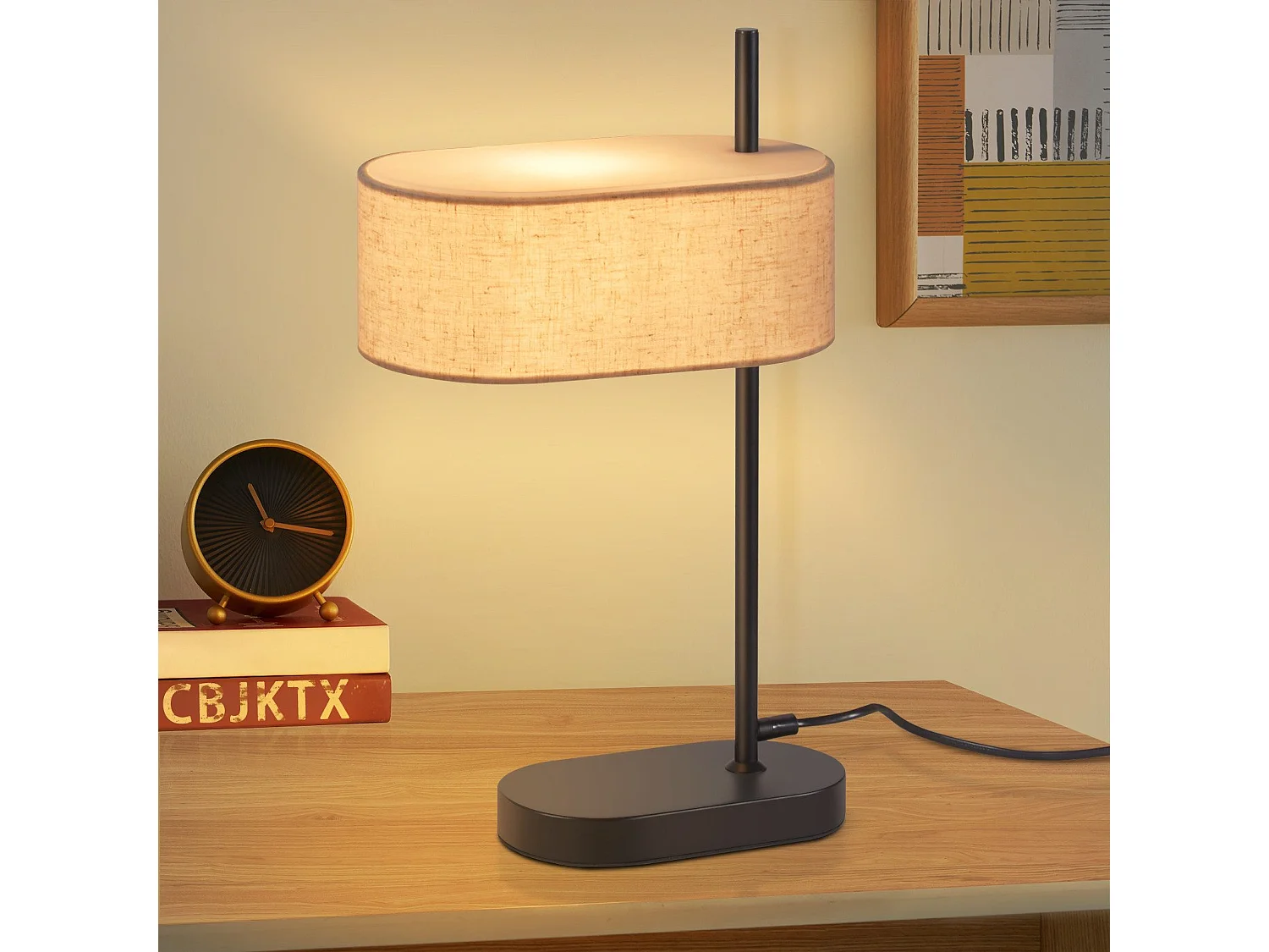 NETTLIFE Vintage-Nachttischlampe für Schlafzimmer, 44,5 cm, E14, schwarzer Lampenschirm aus Leinenstoff, mit Schalter, keine Glühbirne