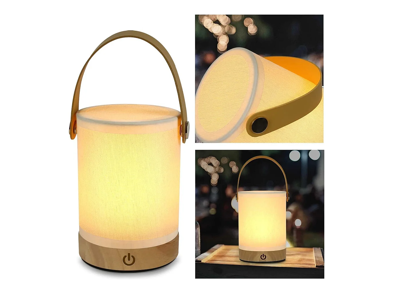 NETTLIFE Lampe de Table LED tactile, abat-jour Portable sans fil en tissu de bois avec fonction de gradation
