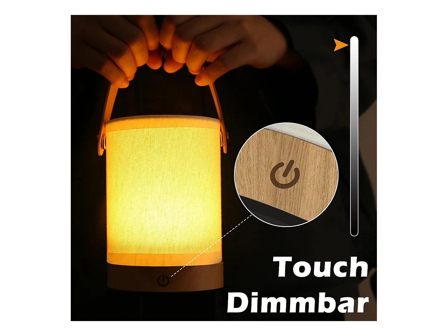 NETTLIFE LED Touch Tafellamp, Draagbare Draadloze Houten Stoffen Lampenkap met Dimfunctie