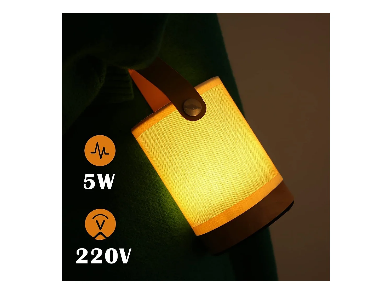 NETTLIFE LED Touch Tafellamp, Draagbare Draadloze Houten Stoffen Lampenkap met Dimfunctie