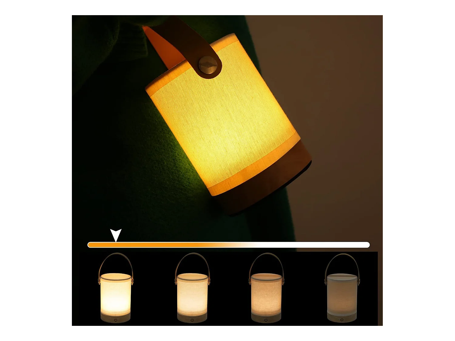 NETTLIFE LED Touch Tafellamp, Draagbare Draadloze Houten Stoffen Lampenkap met Dimfunctie