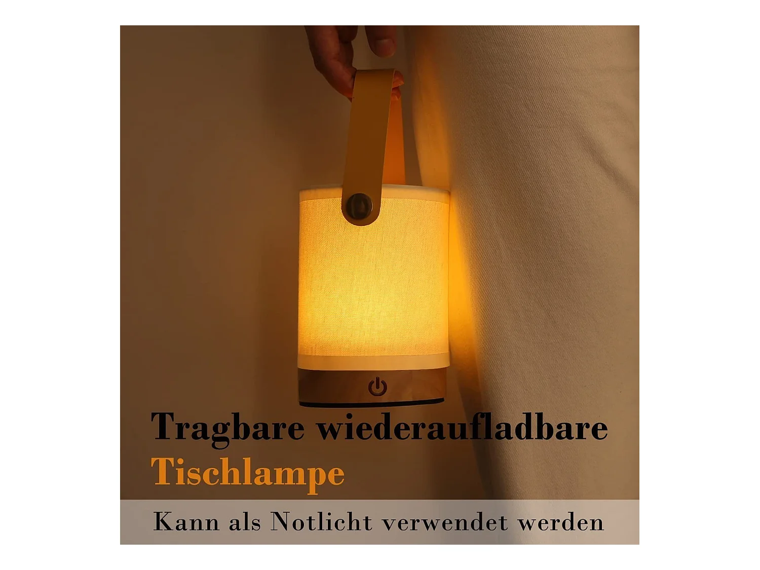 NETTLIFE LED Touch Tafellamp, Draagbare Draadloze Houten Stoffen Lampenkap met Dimfunctie