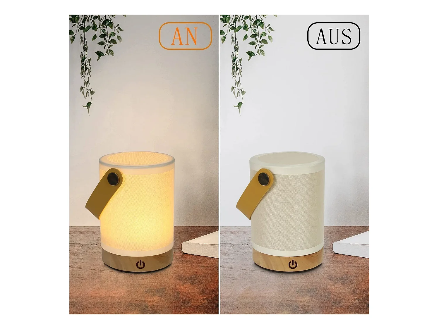 NETTLIFE LED Touch Tafellamp, Draagbare Draadloze Houten Stoffen Lampenkap met Dimfunctie