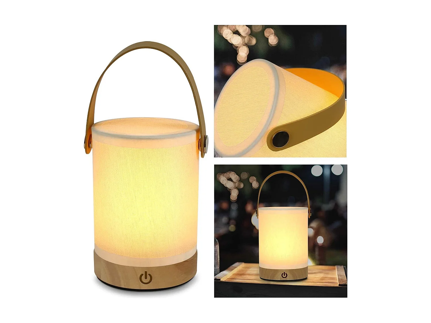 NETTLIFE Lampe de Table LED tactile, abat-jour Portable sans fil en tissu de bois avec fonction de gradation