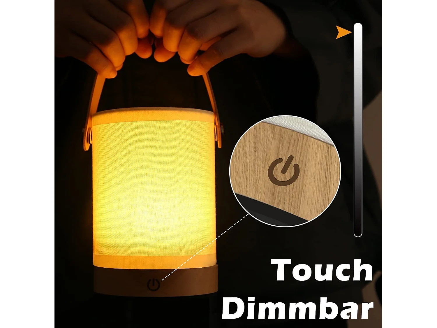 NETTLIFE Lampe de Table LED tactile, abat-jour Portable sans fil en tissu de bois avec fonction de gradation