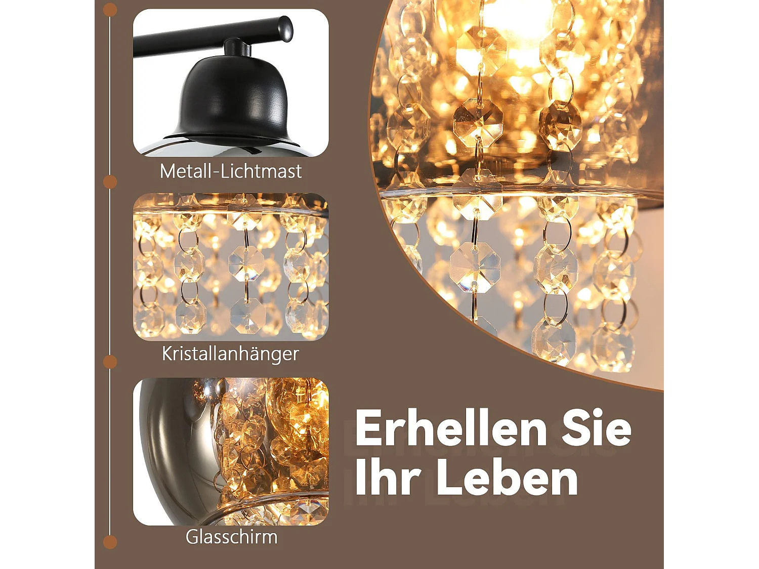 NETTLIFE Lámpara de pared de vidrio gris ahumado con bola de cristal E27 para dormitorio, lámpara de interior moderna para pasillo