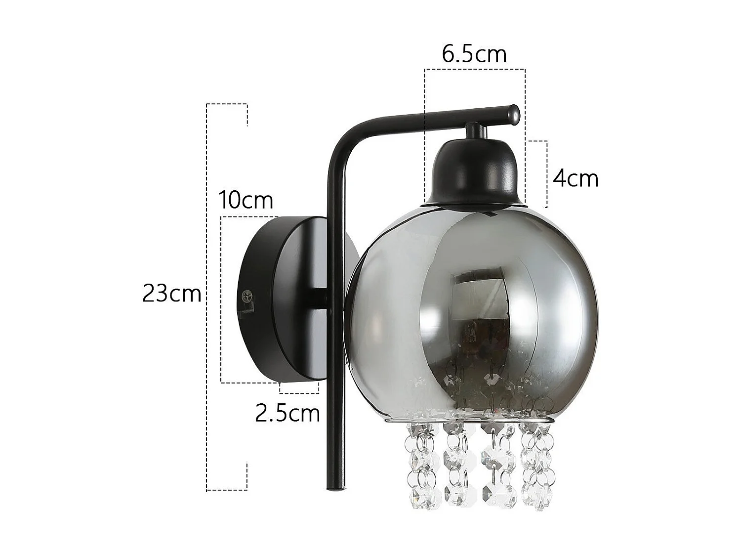 NETTLIFE Lámpara de pared de vidrio gris ahumado con bola de cristal E27 para dormitorio, lámpara de interior moderna para pasillo