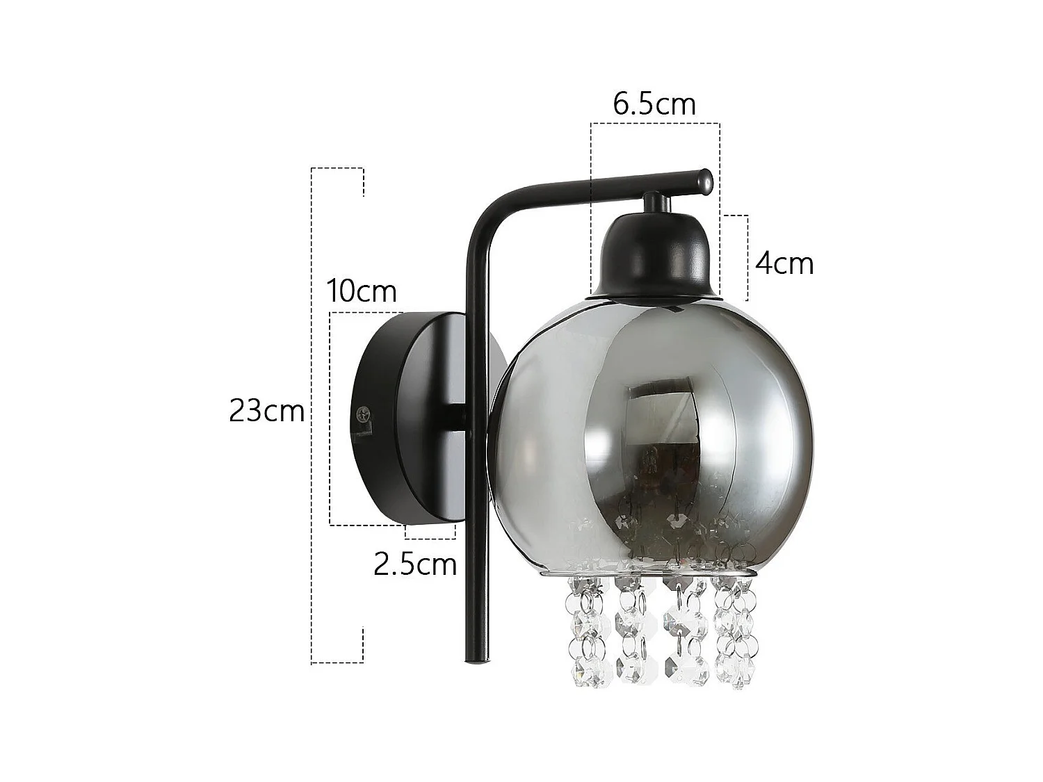 NETTLIFE Rauchgraue Glas-Wandleuchte mit Kristallkugel E27 für Schlafzimmer, Moderne Innenlampe für Flur