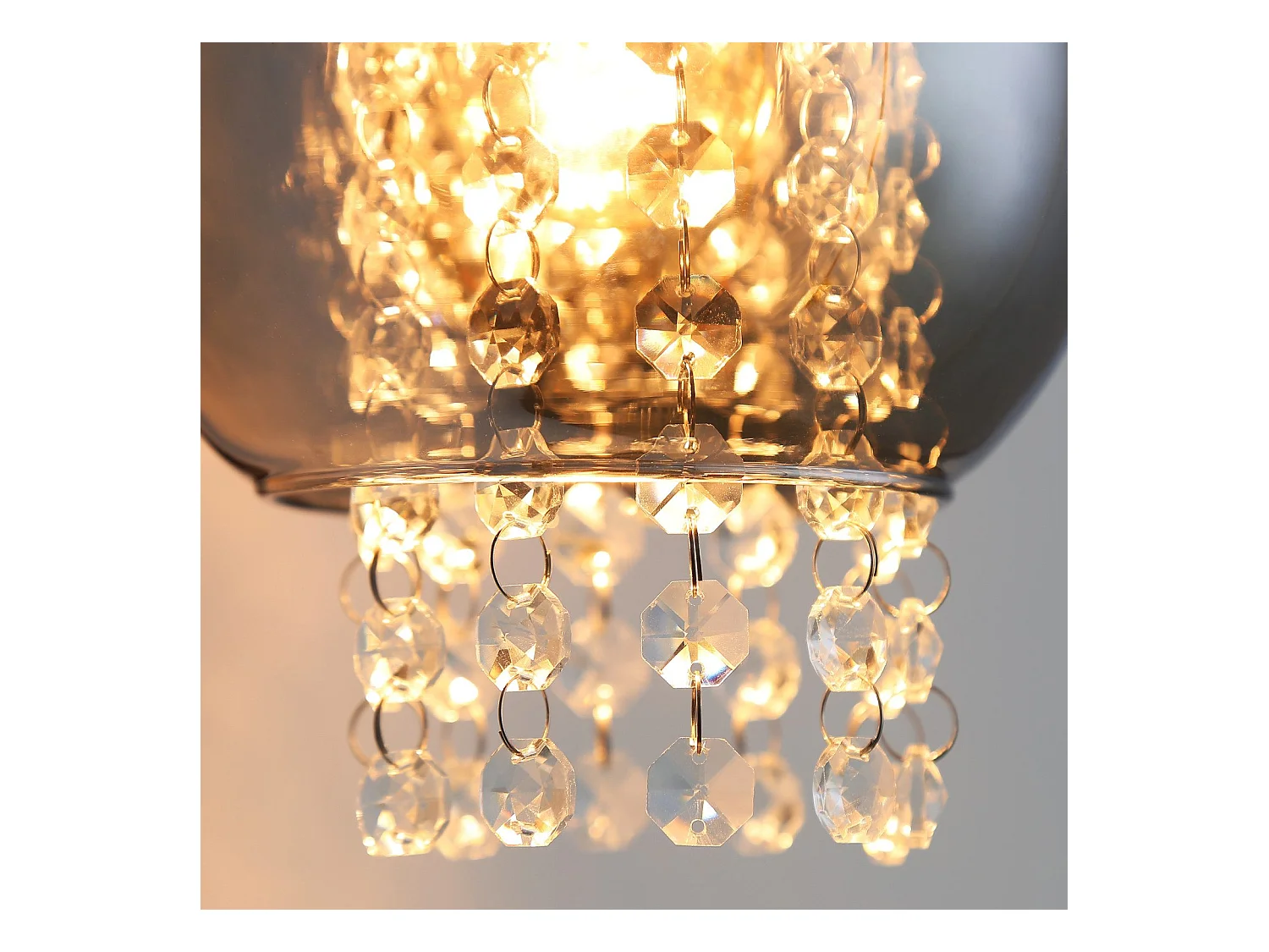 NETTLIFE Rauchgraue Glas-Wandleuchte mit Kristallkugel E27 für Schlafzimmer, Moderne Innenlampe für Flur