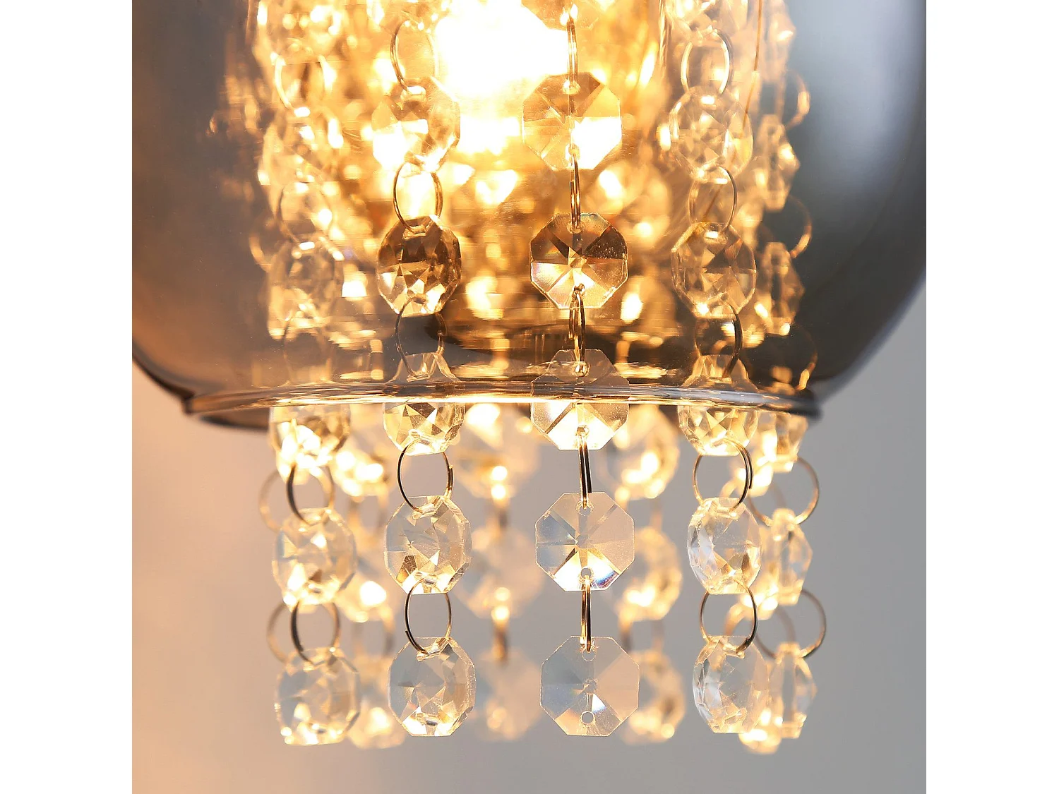 NETTLIFE Applique murale en verre gris fumé avec boule en cristal E27 pour chambre à coucher, lampe d'intérieur moderne pour couloir