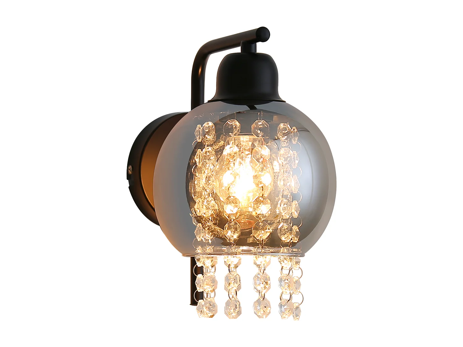 NETTLIFE Applique murale en verre gris fumé avec boule en cristal E27 pour chambre à coucher, lampe d'intérieur moderne pour couloir