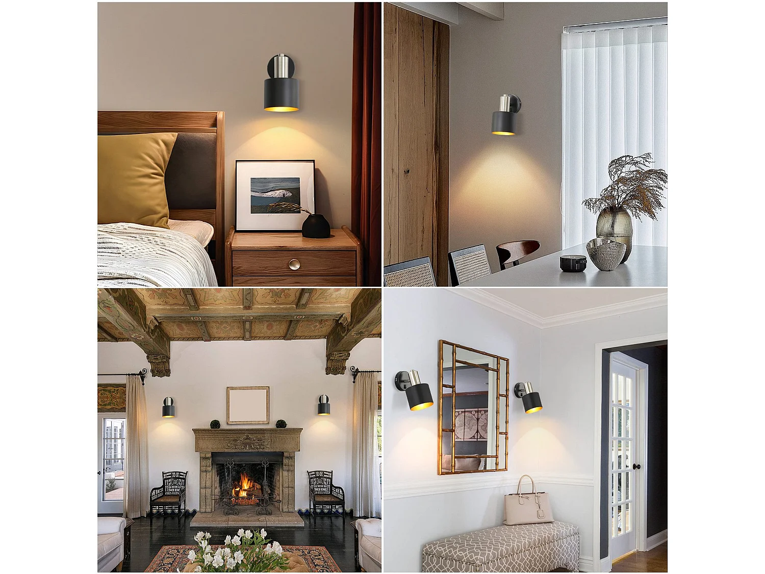 NETTLIFE Applique Murale Intérieur Spot Mural Vintage Noir 330° Pivotant E27 Petit Métal