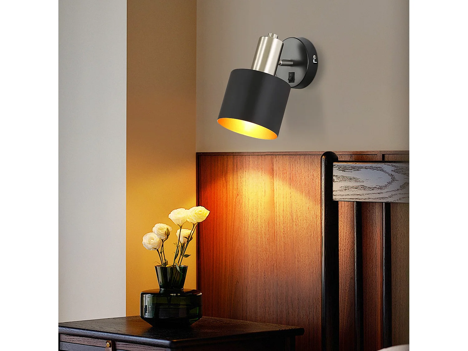 NETTLIFE Applique Murale Intérieur Spot Mural Vintage Noir 330° Pivotant E27 Petit Métal