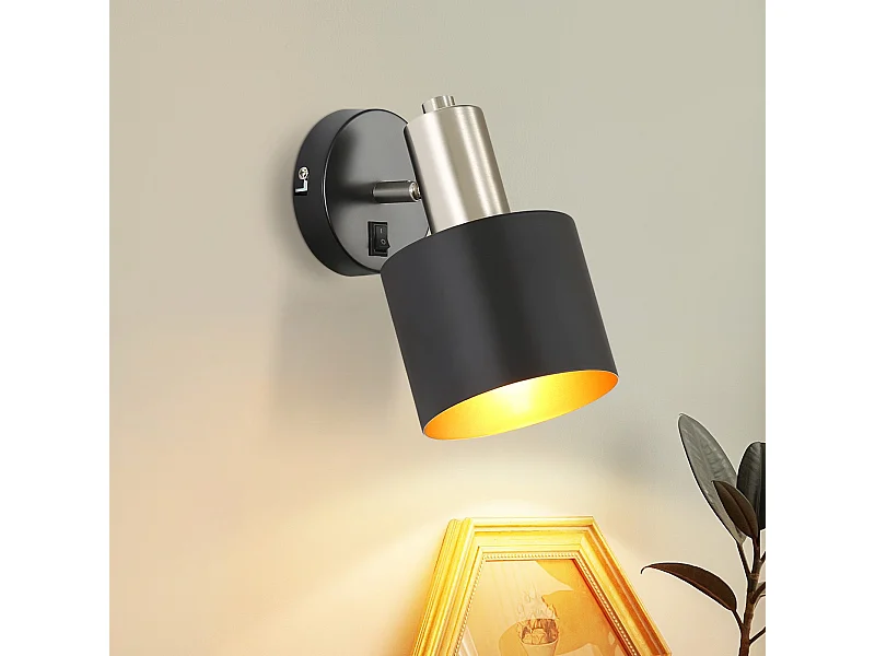 NETTLIFE Applique Murale Intérieur Spot Mural Vintage Noir 330° Pivotant E27 Petit Métal
