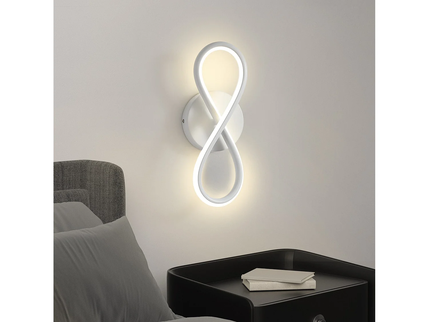 NETTLIFE Schwarze LED-Wandleuchte 7W gebogenes Design Warmweiß 3000K für Innentreppen